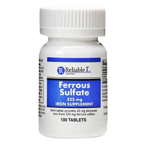 Reliable 1 Laboratories Ferrous Sulfate 325 mg Iron supplement Tablets, 100 Ea